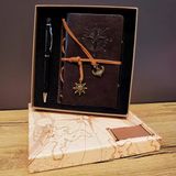 Ett Öğretmene Özel Defter Kalem Seti | Kişiselleştirilebilir Pusula Temalı Deri Defter