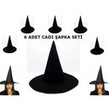 Ett Siyah Cadı Şapkası Keçe Yetişkin Boy (6 Adet) - Halloween & Parti