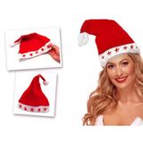 Ett Yılbaşı Özel Işıklı Noel Baba Şapkası - Kırmızı Keçe - Pilli