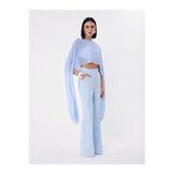 EU Tekstil Asimetrik Kesim Tül Pelerin Crop Bluz