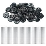 EUDAX 30 mm x 9 mm Plastik Rulo 2 mm Çap Şaft Oyuncaklar Tekerlek ve 2 mm x 100 mm Sap Şaft Yuvarlak Çubuk Aks Kendin Yap Oyuncak RC Araba Kamyon Tekne Helikopter Model Parçası (100 Adet)
