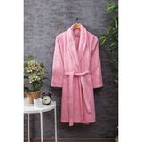 Eumenia %100 Pamuk Nakışlı Flora Pudra Bornoz - Pembe
