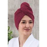 Eumenia Düz Eponj Düğmeli Havlu Saç Kurulama Bonesi - 30 x 60 cm - Bordo