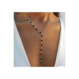 euro click Kadın Altın Renk Siyah Taşlı Y Kolye Şık Uzun Kolye Abiye Takı Lariat Necklace