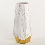 Euro Flora Mermer Desenli Seramik Vazo 14x14x28 Cm Altın