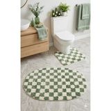 Eurobano Chess Dama Desen Lateks Kaymaz Taban Makinede Yıkanabilir 2'li Bohem Oval Banyo Paspası 60X100 60X50 - Kemik - Çağla Yeşili