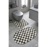 Eurobano Chess Dama Desen Lateks Kaymaz Taban Makinede Yıkanabilir 2'li Bohem Oval Banyo Paspası 60X100 60X50 - Kemik - Füme