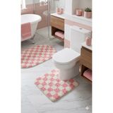 Eurobano Chess Dama Desen Lateks Kaymaz Taban Makinede Yıkanabilir 2'li Bohem Oval Banyo Paspası 60X100 60X50 - Kemik - Pembe