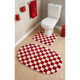 Eurobano Chess Dama Desen Lateks Kaymaz Taban Makinede Yıkanabilir 2'li Bohem Oval Banyo Paspası 60X100 60X50 - Kırmızı
