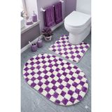 Eurobano Chess Dama Desen Lateks Kaymaz Taban Makinede Yıkanabilir 2'li Bohem Oval Banyo Paspası 60X100 60X50 - Mor