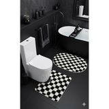 Eurobano Chess Dama Desen Lateks Kaymaz Taban Makinede Yıkanabilir 2'li Bohem Oval Banyo Paspası 60X100 60X50 - Siyah
