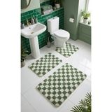 Eurobano Chess Dama Desen Lateks Kaymaz Taban Makinede Yıkanabilir 3'lü Banyo Paspası 60X100 60X50 60X50 cm - Kemik - Çağla Yeşili