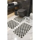 Eurobano Chess Dama Desen Lateks Kaymaz Taban Makinede Yıkanabilir 3'lü Banyo Paspası 60X100 60X50 60X50 cm - Kemik - Füme