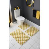 Eurobano Chess Dama Desen Lateks Kaymaz Taban Makinede Yıkanabilir 3'lü Banyo Paspası 60X100 60X50 60X50 cm - Kemik - Hardal
