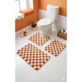 Eurobano Chess Dama Desen Lateks Kaymaz Taban Makinede Yıkanabilir 3'lü Banyo Paspası 60X100 60X50 60X50 cm - Kemik - Somon