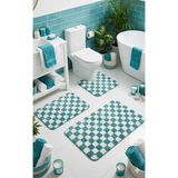 Eurobano Chess Dama Desen Lateks Kaymaz Taban Makinede Yıkanabilir 3'lü Banyo Paspası 60X100 60X50 60X50 cm - Kemik - Turkuaz