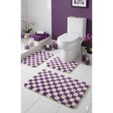 Eurobano Chess Dama Desen Lateks Kaymaz Taban Makinede Yıkanabilir 3'lü Banyo Paspası 60X100 60X50 60X50 cm - Mor