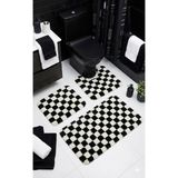 Eurobano Chess Dama Desen Lateks Kaymaz Taban Makinede Yıkanabilir 3'lü Banyo Paspası 60X100 60X50 60X50 cm - Siyah