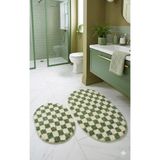 Eurobano Chess Dama Desenli 2'li Oval Bohem Banyo Paspası Lateks Kaymaz Makinede Yıkanabilir 60X100 60X50 cm - Kemik - Çağla Yeşili