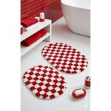 Eurobano Chess Dama Desenli 2'li Oval Bohem Banyo Paspası Lateks Kaymaz Makinede Yıkanabilir 60X100 60X50 cm - Kırmızı