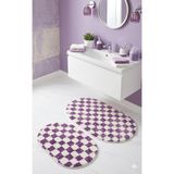 Eurobano Chess Dama Desenli 2'li Oval Bohem Banyo Paspası Lateks Kaymaz Makinede Yıkanabilir 60X100 60X50 cm - Mor