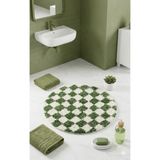 Eurobano Chess Dama Desenli 60X60 cm Küçük Banyolar Için Kaymaz Taban Yıkanabilir Banyo Paspası - Kemik - Çağla Yeşili
