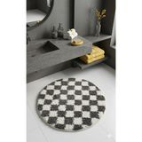 Eurobano Chess Dama Desenli 60X60 cm Küçük Banyolar Için Kaymaz Taban Yıkanabilir Banyo Paspası - Kemik - Füme