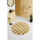 Eurobano Chess Dama Desenli 60X60 cm Küçük Banyolar Için Kaymaz Taban Yıkanabilir Banyo Paspası - Kemik - Hardal