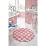 Eurobano Chess Dama Desenli 60X60 cm Küçük Banyolar Için Kaymaz Taban Yıkanabilir Banyo Paspası - Kemik - Pembe