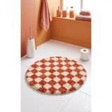 Eurobano Chess Dama Desenli 60X60 cm Küçük Banyolar Için Kaymaz Taban Yıkanabilir Banyo Paspası - Kemik - Somon