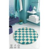 Eurobano Chess Dama Desenli 60X60 cm Küçük Banyolar Için Kaymaz Taban Yıkanabilir Banyo Paspası - Kemik - Turkuaz
