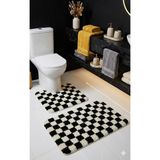 Eurobano Chess Dama Desenli Lateks Kaymaz Taban Makinede Yıkanabilir 2'li Bohem Banyo Paspası 60X100 60X50 - Siyah