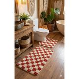 Eurobano Chess Dama Desenli Lateks Kaymaz Taban Makinede Yıkanabilir 2'li Bohem Banyo Paspası 80X50 50X40 cm - Kemik - Somon