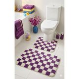 Eurobano Chess Dama Desenli Lateks Kaymaz Taban Makinede Yıkanabilir 2'li Bohem Banyo Paspası 80X50 50X40 cm - Mor