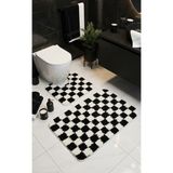Eurobano Chess Dama Desenli Lateks Kaymaz Taban Makinede Yıkanabilir 2'li Bohem Banyo Paspası 80X50 50X40 cm - Siyah