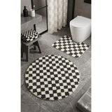 Eurobano Chess Dama Desenli Lateks Kaymaz Taban Makinede Yıkanabilir Daire ve Oyuk Yaka 2'li Banyo Paspası - Kemik - Füme