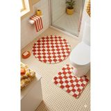Eurobano Chess Dama Desenli Lateks Kaymaz Taban Makinede Yıkanabilir Daire ve Oyuk Yaka 2'li Banyo Paspası - Kemik - Somon