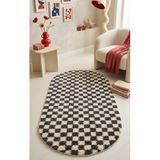 EUROBANO Chess Dama Desenli Oval Kemik-Füme Salon Oturma Odası Yatak Odası Koridor Makine Halısı Yolluk