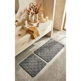 Eurobano Chess Premium Iskandinav Bohem 2'li Banyo Paspası 60X100 60X50 cm Lateks Kaymaz Taban Yıkanabilir - Gri