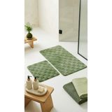 Eurobano Chess Premium Iskandinav Bohem 2'li Banyo Paspası 60X100 60X50 cm Lateks Kaymaz Taban Yıkanabilir - Yeşil