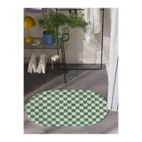 EUROBANO Dama Desenli Kaymaz Taban Yıkanabilir Oval Banyo Paspası Tek Parça 60x100 cm Shaggy Chess