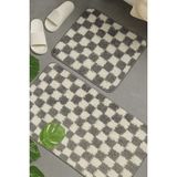 Eurobano Küçük Boy Damalı Desen Banyo Paspası Kaymaz Taban 80X50 40X50 Yıkanabilir Chess - Kemik - Füme