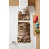Eurobano Melody Premium Koleksiyon 2'li Set Banyo Paspası 100X100 60X60 Kaymaz Taban Yıkanabilir Banyo Seti - Açık Kahve