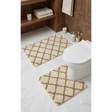 Eurobano Royal Iskandinav 2'li 60X100 cm Lateks Kaymaz Taban Banyo Paspası Seti Makinede Yıkanabilir Paspas - Bej