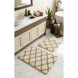 Eurobano Royal Iskandinav 2'li Lateks Kaymaz Taban Banyo Paspası Seti 80X50 cm Makinede Yıkanabilir Paspas - Bej