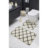 Eurobano Royal Iskandinav 2'li Lateks Kaymaz Taban Oyuklu Banyo Paspası Seti 80X50 cm Makinede Yıkanabilir - Gri