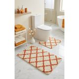 Eurobano Royal Iskandinav 2'li Lateks Kaymaz Taban Oyuklu Banyo Paspası Seti 80X50 cm Makinede Yıkanabilir - Turuncu