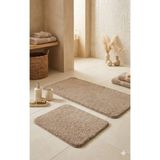Eurobano Shaggy Bohem Makinede Yıkanabilir Lateks Kaymaz Taban 2li Banyo Paspası 60X100 60X50 cm - Bej