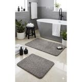 Eurobano Shaggy Bohem Makinede Yıkanabilir Lateks Kaymaz Taban 2li Banyo Paspası 60X100 60X50 cm - Gri