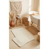 Eurobano Shaggy Bohem Makinede Yıkanabilir Lateks Kaymaz Taban 2li Banyo Paspası 60X100 60X50 cm - Kemik